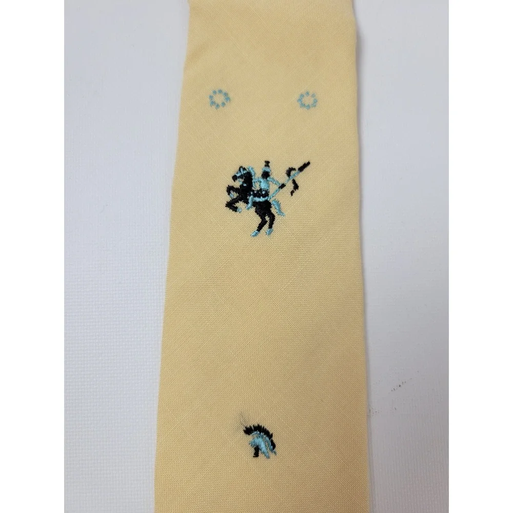 Vintage Beau Brummell Yellow Acetate Tie Embroidered Knight Square End 2.5 inch